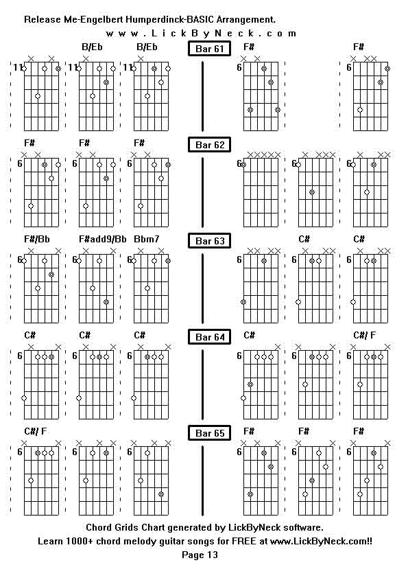 Chord Grids Chart of chord melody fingerstyle guitar song-Release Me-Engelbert Humperdinck-BASIC Arrangement,generated by LickByNeck software.